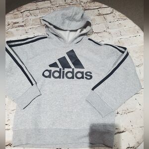 Adidas Boys Light Gray Hoodie with Black Logo